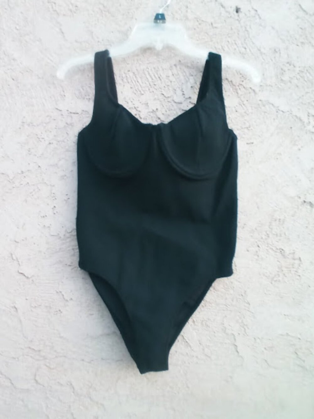 Staple Swim Black Ribbed Underwire One-Piece Swimsuit 14 Balconette-Style Cups